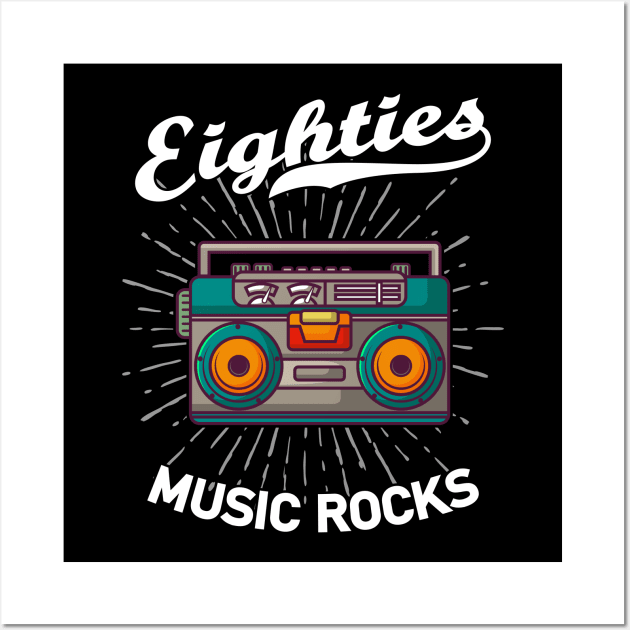 Eighties Music Rocks 80s Boom Box Gift Wall Art by Delightful Designs